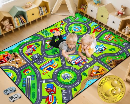 Road Car Rug, 3x5 Ft City Road Rug for Kids, Extra Thick (0.4in) Kids Play Rug Mat and Car Carpet with Realistic Colors - Perfect for Children, Soft and Non-Slip for Playroom and Bedroom