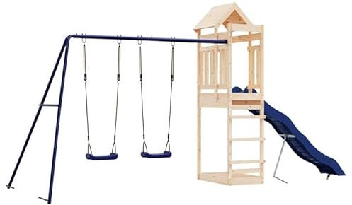 Torre da gioco in legno massello di pino per bambini – Giocattolo all'aperto durevole per giardino e cortile – Robusto telaio da arrampicata con scivolo e sabbiera
