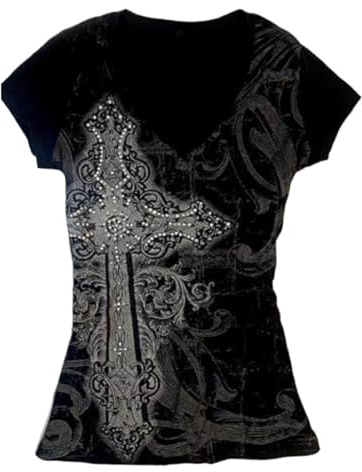 Damtröja, t-shirt i y2k-stil, emo, grunge, 2000-talsstil, vintagestil, grafisk kortärmad tröja, punkig tröja, gotisk topp, tröja för tonåringar, alternativa kläder, streetwear, sommartröja