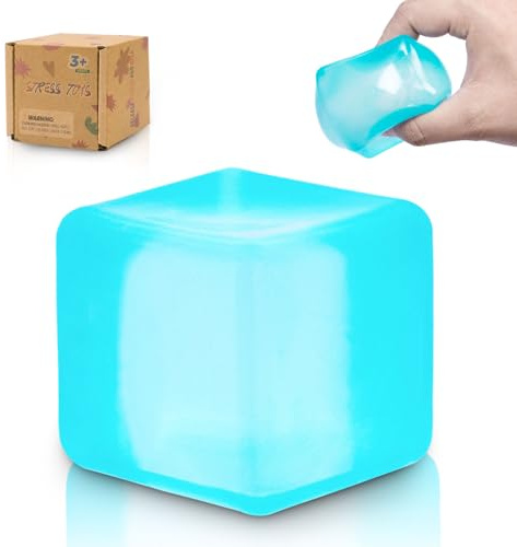 Graphinza Squishy Cubes Squeeze Toys – 1.96 Squishy Cubes Squeeze Toys, Ice Cube Fidget Toy, Sensory Fidget Toys, Stress Cube for Anxiety Relief for Kids & Adults (Blue)
