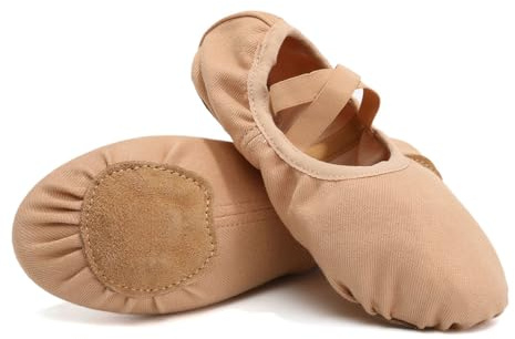HROYL Girls Ballet Dance Shoes Women Stretch Canvas Split Sole Yoga Slippers Sand, US 6.5