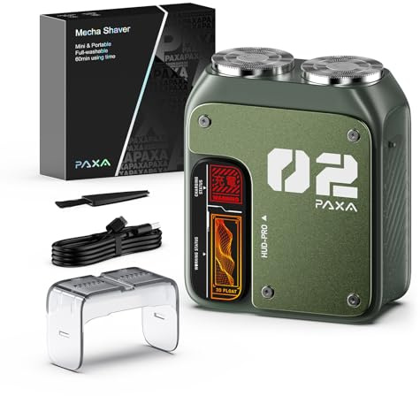 PAXA T01 Rasoir Electriques Hommes,Mini Rasoir Électrique Rotatif Homme,9000RPM,IPX7 Rasage Humide & Sec,Rasoir De Voyage Sans Fil À Double Tête Pour Le Visage, USB-C Pour Maison,Voiture,Voyage,Vert