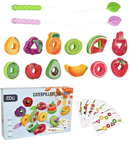 Arrovarp Toddler Threading Toys | Preschool Learning Game - STEM Fruit Veggie String for Preschool Toddler Learning Home Classroom Travel Road Trip Car Boys Kids