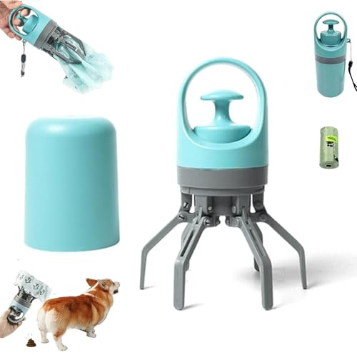 Portable Dog Pooper Scooper,Dog Poop Scooper With Bag Dispenser,No Touch Poop Scoop for Dogs with Dog Poo Bags & Leak-Proof Storage,Dog Poop Picker Upper/Grabber,for Small Medium Large Dogs (Blue)