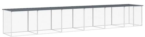 Mhdvray Pollaio antracite 603 x 98 x 90 cm, recinto a ruota libera in acciaio zincato con tetto, recinto per polli e piccoli animali, 1 gabbia + 5 estensioni