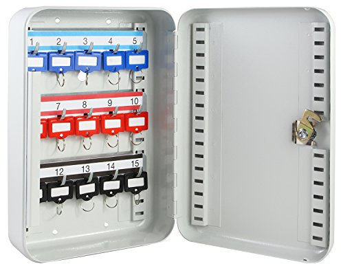 HMF 12515-07 Schlüsselkasten abschließbar, Schlüsselschrank klein | 15 Haken | 25 x 17 x 7,5 cm | Lichtgrau