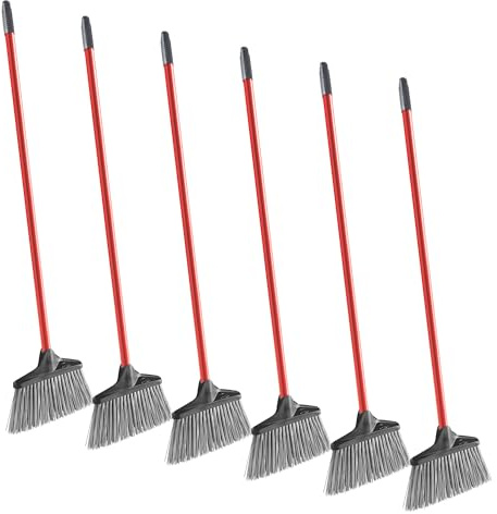 Libman Commercial 1086 Stiff Sweep Lobby Broom, Steel Handle, 38 Tall x 10 Wide, Red Handle (Pack of 6)