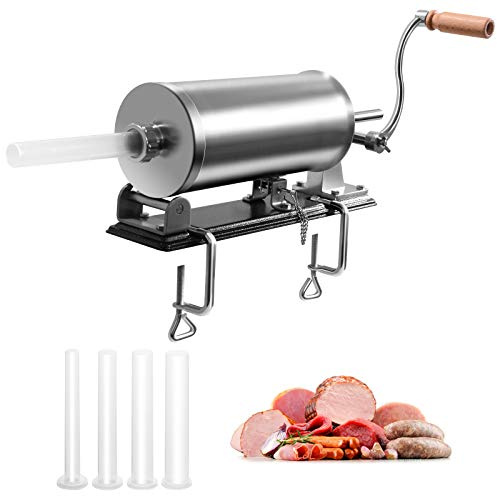 GOPLUS Wurstfüller aus Edelstahl, Wurstfüllmaschine Wurstmaschine Manuell, Wurstpress mit 4 verschiedene Füllrohre, Wurstspritze mit Befestigungsclip, Einfache Bedienung & leicht zu reinigen (3 KG)
