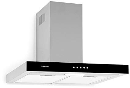 Klarstein Darya - Hotte aspirante, 60 cm, 310 m³ / h, 2 filtres à graisse en aluminium, 67 dB, acier inoxydable, façade en verre acrylique noir, mode de recirculation possible, argent
