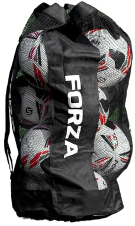 FORZA Premier Ball Carry Bag | Drawstring Football, Basketball, Netball & Volleyball Mesh Bag | 5 Colours - Heavy Duty Equipment Holdall | 12 Ball Capacity - New and Improved Design 2026 (Black)