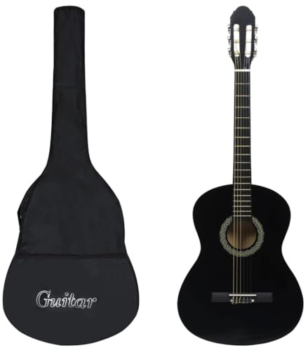 Ziaphsol Klassisk gitarr för nybörjare med väska, svart 10/10 cm konsertgitarr av lindträ, plockinstrument för undervisning, träning, scen, studio, band, med greppbräda och bro