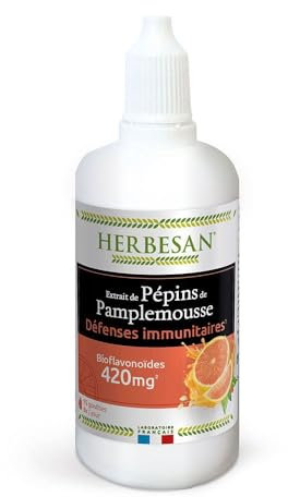 HERBESAN® - EXTRAIT DE PÉPINS DE PAMPLEMOUSSE - Titré en flavonoïdes à 420 mg - Défenses immunitaires- Flacon compte-goutte de 100 ml