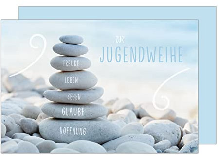 Edition Seidel Premium Glückwunschkarte zur Jugendweihe mit Umschlag. Eine einzelne Karte zur Jugendweihe. Grusskarte Steine Strand Junge Mädchen (JW129 SW023)