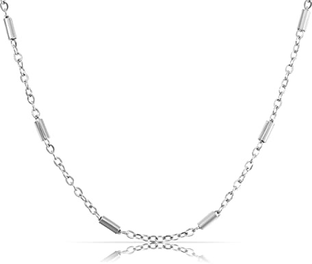 Made by Nami Collier Femme Acier Inoxydable - Chaîne Minimaliste Argentée Étanche et Anti-Allergie - Réglable 45-50cm