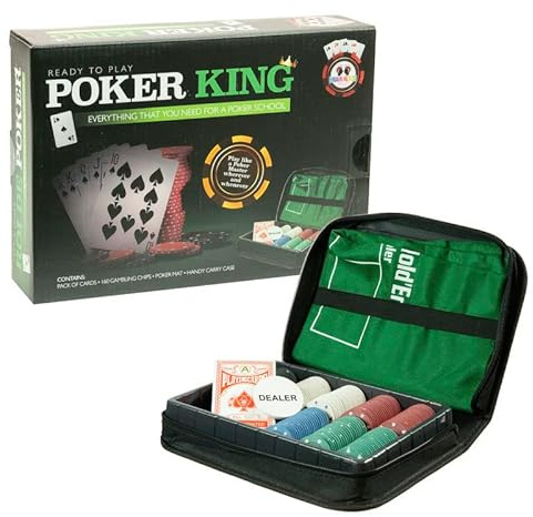 Funtime Gifts POKER KING TRAVEL POKER SET – Casino Game with 160 Chips, Playing Cards, Poker Mat & Carry Case – Ideal for Poker Nights & Gambling Games