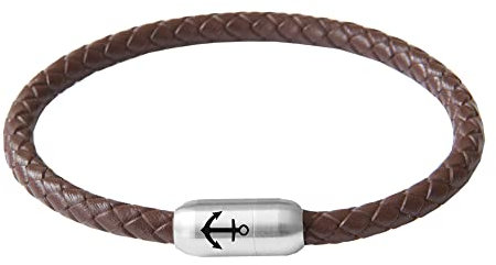 Paris Montana Lederarmband geflochten | Braun Cognacfarben | Edelstahl Magnetverschluss mit Anker- oder Sylt-Gravur | Durchmesser von 6mm Ø |Handgefertigt| Maritim (19.00, Anker-Gravur)