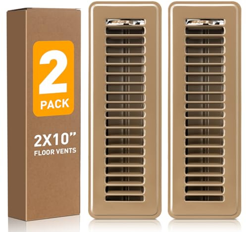 Floor Register 2x10 Inch Brown, Floor Vent Covers for Home Floor, Sidewall, Design with Adjustable Air Supply Lever Floor Vents, 2 Pack