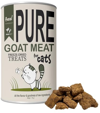 Fuzzl Pure Freeze Dried 100% Goat Meat Cat Treats and Cat Food Topper 150g Maxi Tube. Natural Wholesome and Hypoallergenic Nutritious Food. Cat and Kitten Treats and Snacks