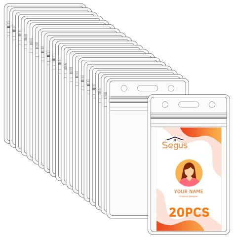 Segus Funda Tarjeta Identificación, 20 Piezas Portatarjetas, Funda Plastico Tarjeta, Impermeables y Resellables, para Escuelas, Hospitales y Empresas (Vertical)