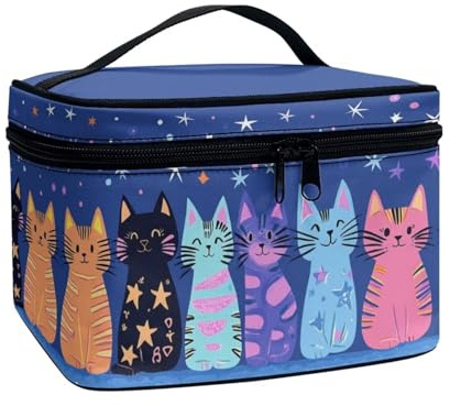 JoyLamoria Cat Star Travel Makeup Bag Cute Brush Bag Toiletry Bag for Women