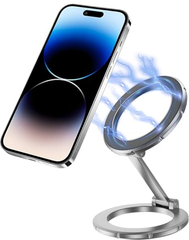 JNNJ 360° Rotation Support Telephone Voiture, Tout Métal Support Phone Voiture Pliable, Support Magnétique Téléphone Voiture Deux Têtes, Automobile Universel Intérieur Accessoires(Argent)