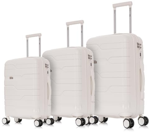 1990s Juego de Maletas expandibles Polipropileno 3 Piezas|Maleta Cabina 55x38x22cm|Mediana expandible 65cm|Grande Extensible 75cm (Blanco)