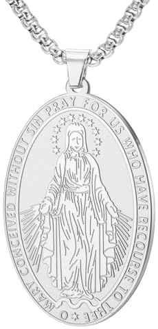 TEAMER Collana Rosario Unica della Vergine Maria Ciondolo a Catena a Scatola della Madre Maria Gioiello Amuleto Religioso per Uomo e Donna