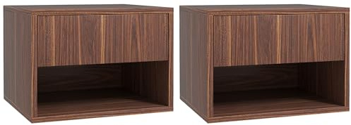 HOMCOM Set 2 Comodini Sospesi in MDF, Comodini per Camera da Letto con Ripiano Inferiore Aperto e Cassetto, 40x34x29cm, Marrone