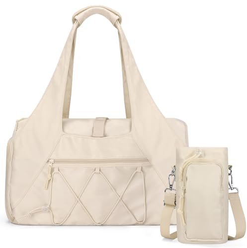 Outplea 20L Liten sportväska med skofack för kvinnor, modeväska med vattenflaskväskor, yogaväskor för simning, Beige färg, 20l, Sportväska