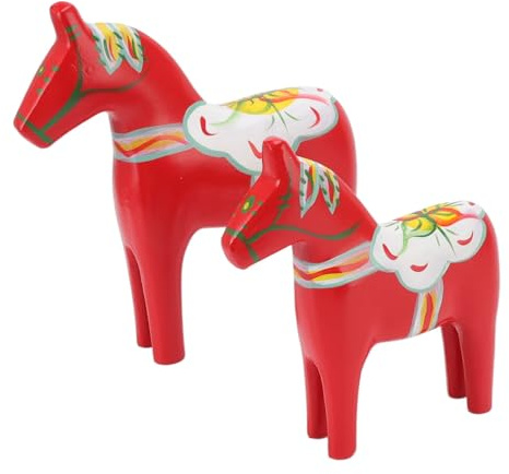 Kukyller 1 Pair Wooden Dala Horse Figurine, Dala Horse Ornnnnnaments Decor para Pintura de Color del hogar Handicraft clásica