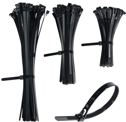 150 Pezzi Fascette Riutilizzabili, Fascette Plastica Nere, Fascette Elettricista Anti-Ultravioletti 150/200/300mm X 7.6mm (50 Pezzi per Dimensione), Per Gestione Cavi, Giardinaggio, Ufficio, Officiina