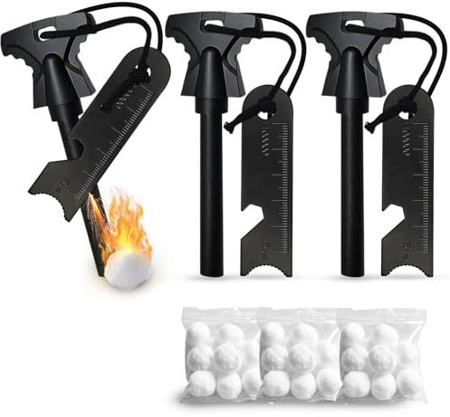 33PCS Fire Starter Survival Kit with 3 Ferro Rods & Striker Tinder