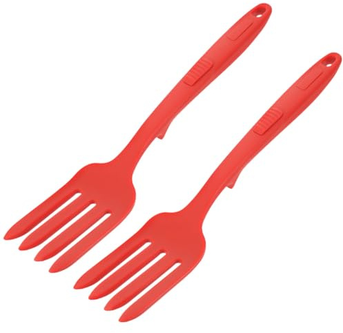 VICASKY Lot de 2 Fourchettes à Pâtes en Silicone Antiadhésif, Grandes Fourchettes Cuisine Rouge, Résistantes à L'usure et Lavables, Ustensiles Pratiques pour Pâtes, Nouilles Frites