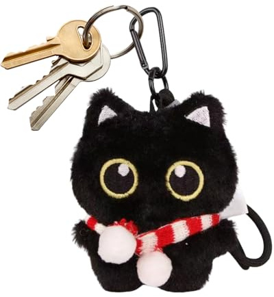 Chat Noir Porte-clés Peluche - Décoration de Sac Mignonne en Tissu Doux,Pendentif doux de sac à main | Femmes Filles Sac à Main à Dos Voyage Transport Anniversaire Fête