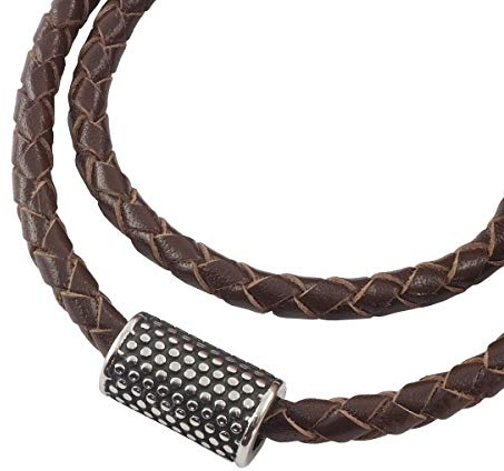 Kunglig design läderkedja berlock läderarmband damhalsband med spaktrycklås flätat e rostfritt stål, colore: BRUN, cod. 4251721989976