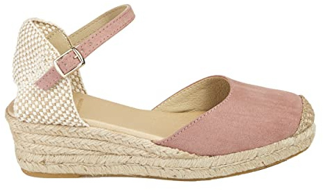 No es lo mismo – Espadrille – sandaler av jute med kilklack för kvinnor | platåskor 3 remmar Espadrille spänne | stängd sko spets | Färg: Sandfärg, grön, rosa, marinblå och mer, - Antik rosa - 36 EU