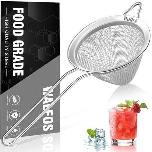 Walfos Small Fine Mesh Strainer for Cocktail & Tea, Mini Stainless Steel Sieve with Handle, 3.15 Inch Metal Strainers for Juicing, Coffee, Drinks, Tea Herbs