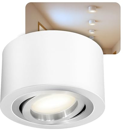 SSC-LUXon LANTI Aufbauspot weiß rund silber Innenring – schwenkbarer Strahler mit LED 4W neutralweiß 230V – Spot für Wohnzimmer & Küche