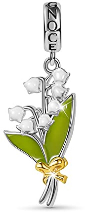 GNOCE Muguet Fleur Pendentif Breloques Perles 925 Argent Sterling Balancent Perles Breloque Ajustement Bracelet/Collier Bijoux Cadeau Pour Femmes Filles Fille