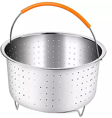 Panier à Vapeur en Acier Inoxydable, Panier à Vapeur de Légumes, Panier de Nettoyage de Fruits, Panier Vapeur Inox avec Poignée Recouverte Silicone pour la Cuisson des Légumes et des Aliments(6QT)
