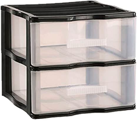 AC - Cajonera de Almacenamiento WGN - 2 Cajones - Torre de Almacenamiento Multiusos para Oficina, hogar, Escuela, etc - 32,5 x 37 x 39 cm - Color Negro - Cajones Transparentes