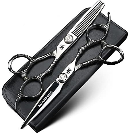 Forbici per capelli con manico a fantasia, 6 pollici, in acciaio 9cr18, forbici professionali da taglio e diradamento da parrucchiere, adatte per tagliare i capelli in famiglia