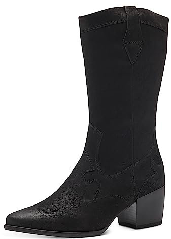MARCO TOZZI Damen Stiefel mit Absatz aus Kunstleder Cowboy, Schwarz (Black), 40
