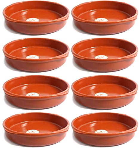 Acan Tradineur - Pack de 8 Cazuelas Redonda de Barro - Apta para vitro y Horno - Ideal para guisos y asados caseros - Ø 40 cm