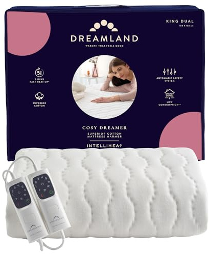 Dreamland Cosy Dreamer Electric Blanket - Heated Underblanket with Italian Cotton, Intelliheat Technology, 6 Heat Settings, Overheat Protection & Machine Washable, 160 x 152cm - King Size