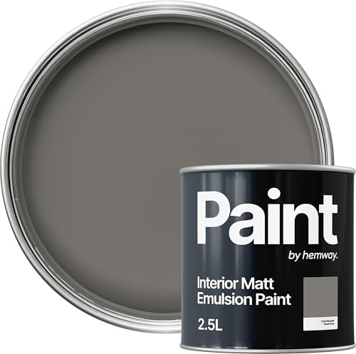 Hemway Fossil Grey Paint 2.5 L, Indoor Matt Finish, One Coat, Wall Paint, Acrylic & Water-Based Emulsion, Quick Dry & High Coverage for the Kitchen, Bathroom & Bedroom Walls & Ceiling
