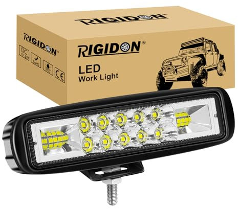 RIGIDON 1 Pcs Led Work Light Bar, 6 inch 24W Spot Flood Beam, 12V 24V Driving Light for Car Off road Boat Truck 4x4 SUV ATV Motorbike Motorcycle, LED Reverse Lamp, Fog Lamp, 6000K White