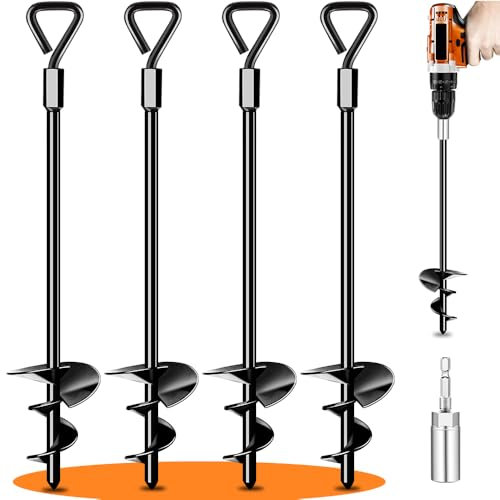 Ground Anchors Tent Stakes Trampoline Anchors Heavy Duty Screw in, Tent Stakes High Winds Heavy Duty for Camping Tent, Canopies, Carports, Sheds, Swing Sets,14in Ground Anchors (4 Pack X14in)