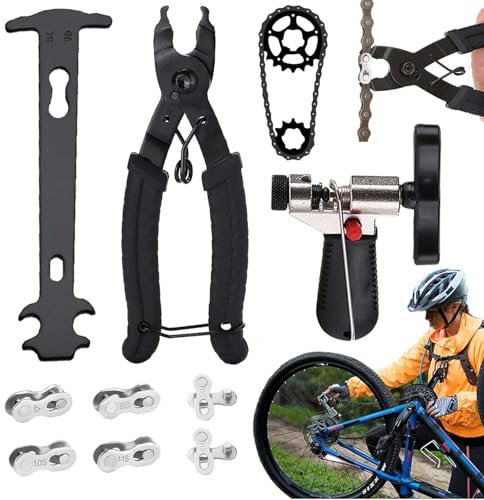 SoundZero 11 Stück Kettennieter Fahrrad, Fahrradketten Werkzeugsatz, kettennieter Fahrrad, Fahrräder Kettengliedzange, Fahrradketten Kettengliede,4 Stück fehlende Fahrradglieder für 6-11 Gänge