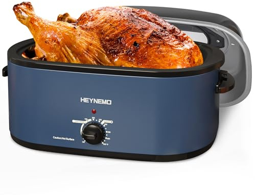 26Qt Turkey Roaster Oven Buffet with Self-Basting Lid, 1450W Electric Roaster Oven with Cool-Touch Handles, with Removable Pan and Rack, Blue